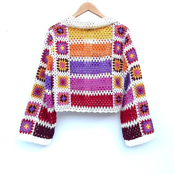 Farm Rio Crochet Granny Square Knit Cardigan Sweater Colorful XS Jumper - Picture 7 of 13